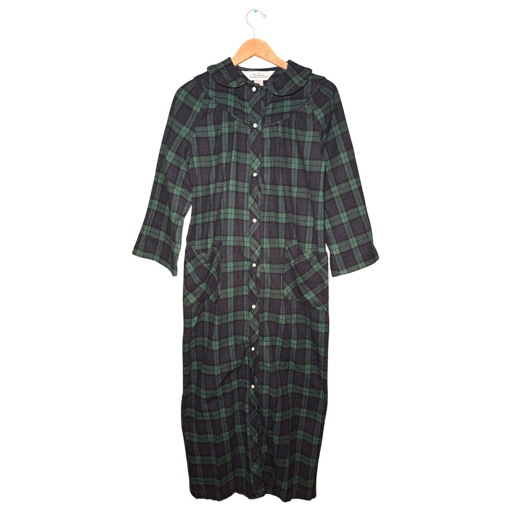 Vermont Country Store Green Plaid Flannel Nightgown Maxi Housecoat XS Loungewear
